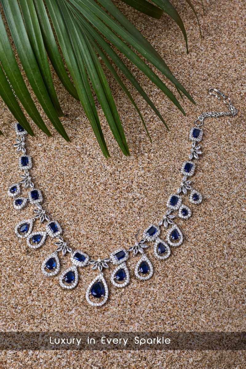 Blue Stone Jewelry Set –Necklace And Earrings With FREE Bracelet, Combo for Women | Wedding & Festive Wear