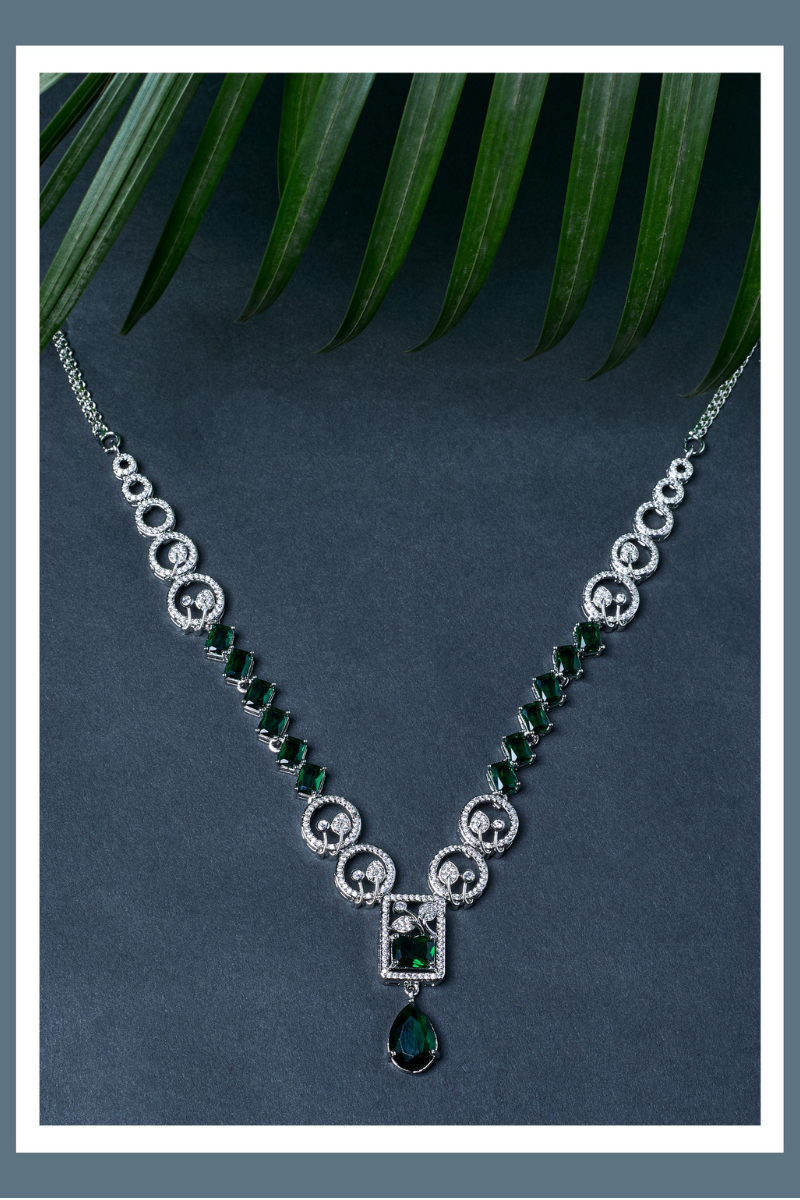 Necklace Set with Matching Earrings โ FREE Bracelet Included Elegant Green Drop Necklace Set |Perfect for Festive & Wedding Wear