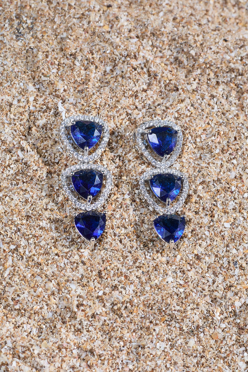 Blue Triangle Stone Necklace Set with Earrings And 1 FREE Bangle | Combo Offer Necklace Set