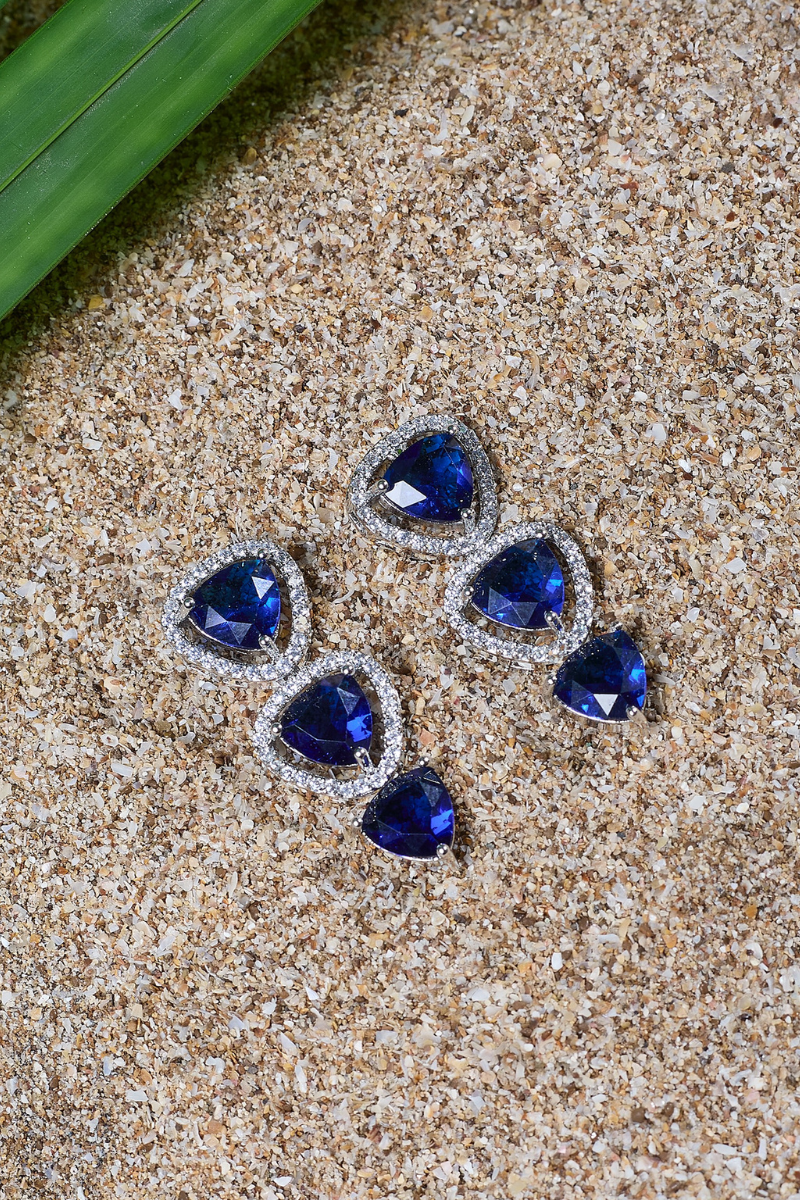 Blue Triangle Stone Necklace Set with Earrings And 1 FREE Bangle | Combo Offer Necklace Set