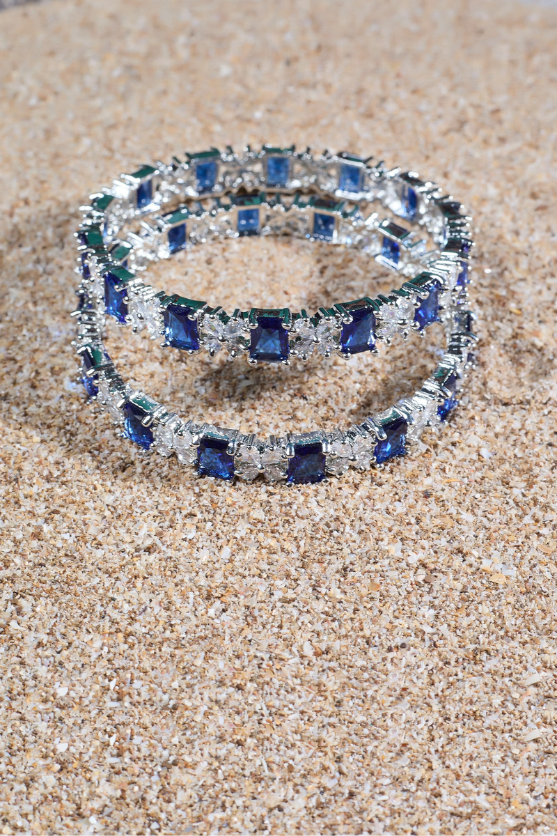 Blue Triangle Stone Necklace Set with Earrings And 1 FREE Bangle | Combo Offer Necklace Set