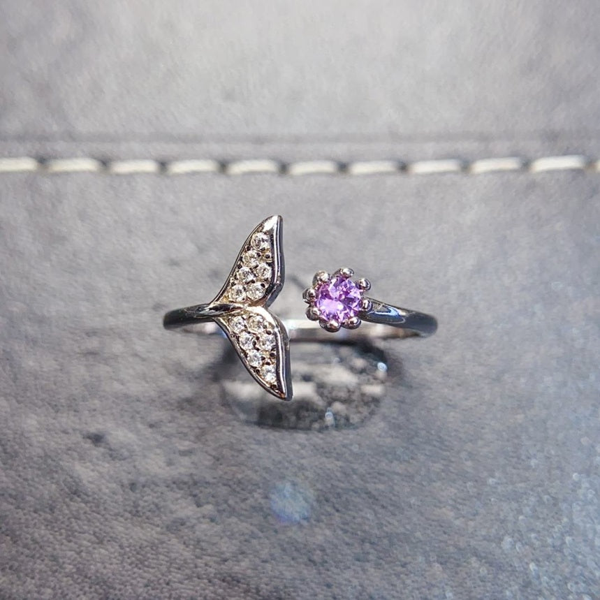 925 Sterling Silver Natural Purple Stone And Rhodium Plated Adjustable Size Ring