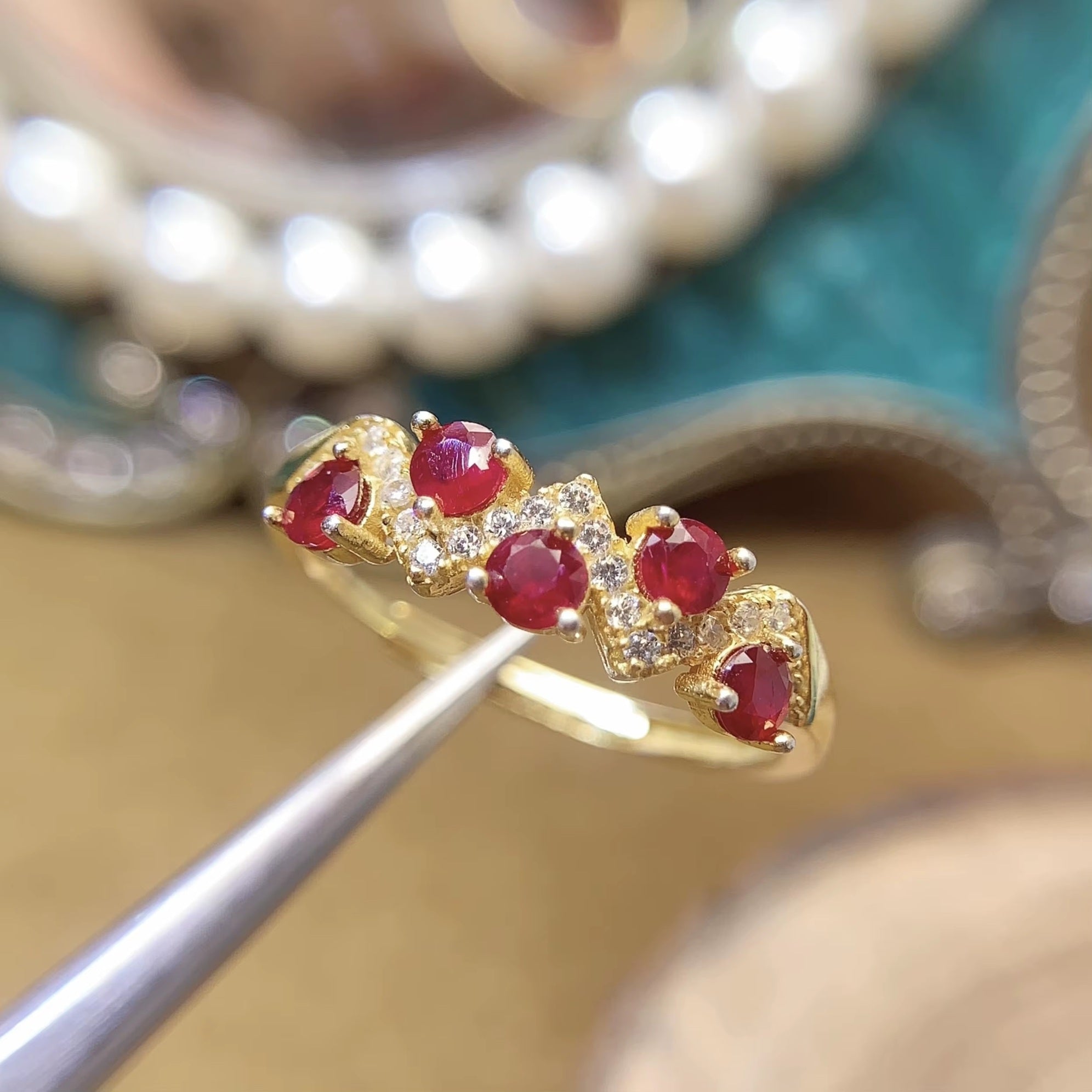 925 Sterling Silver 18k Yellow Gold Plated Natural Ruby Round Cut Luxury Fine Jewelry Adjustable Size Rin