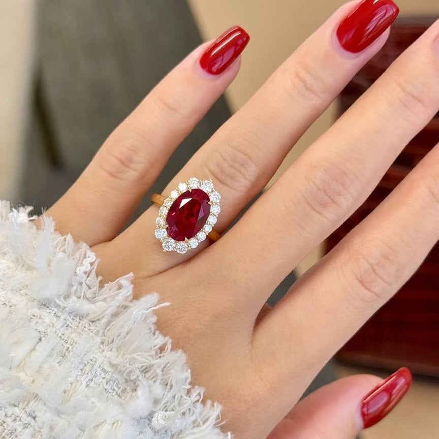 Oval Cut Red Ruby 925 Sterling Silver 18k Yellow Gold Plated Adjustable Size Ring