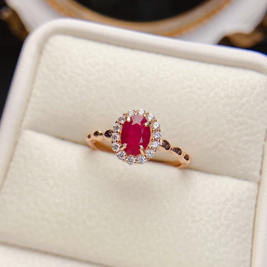 Natural Ruby Jade Ring In 925 Sterling Silver 18K Yellow Gold Plated Adjustable Size Ring