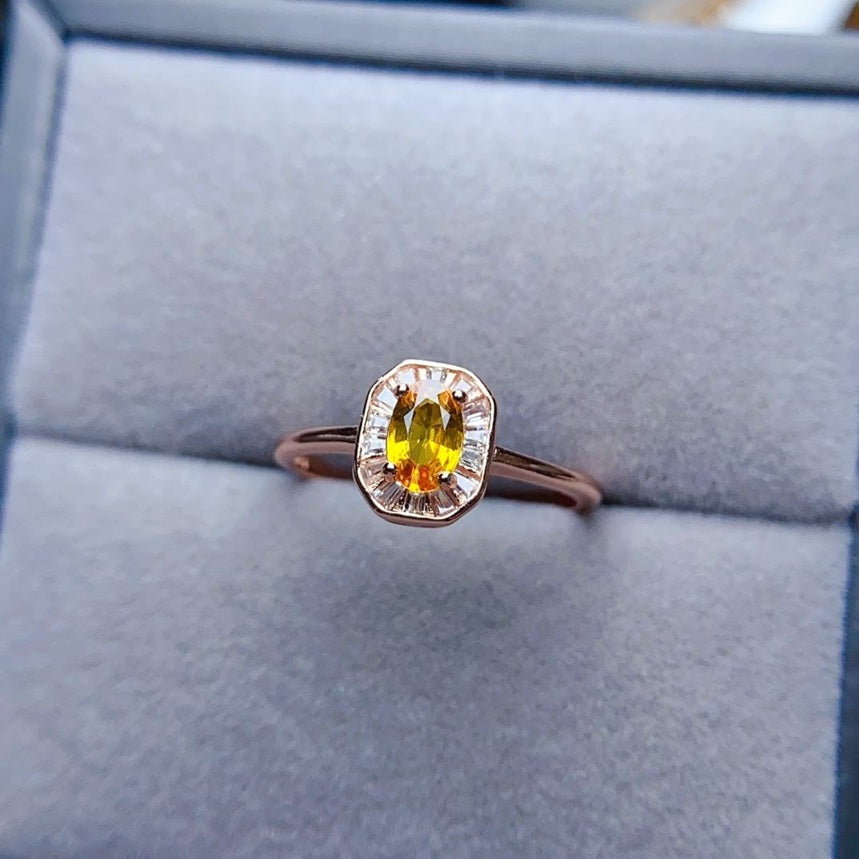 Vintage Yellow Sapphire Ring 925 Sterling Silver rose Gold 18k Plated Adjustable Size Ring