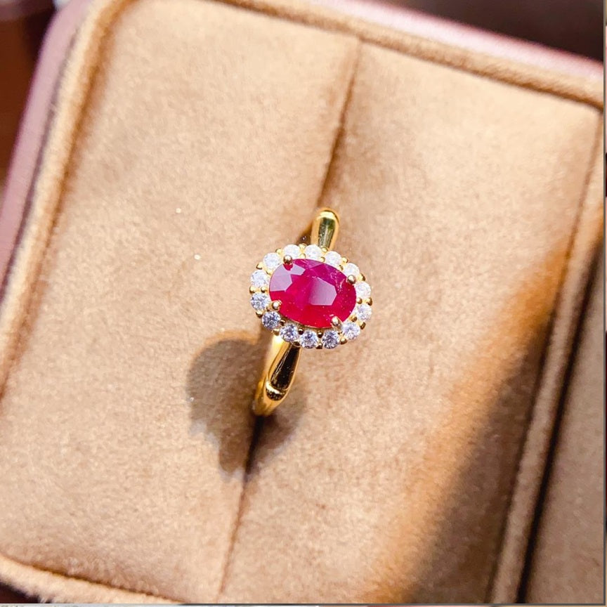 Natural Ruby 925 Sterling Silver With 18 k Yellow Gold Plated Adjustable Size Ring
