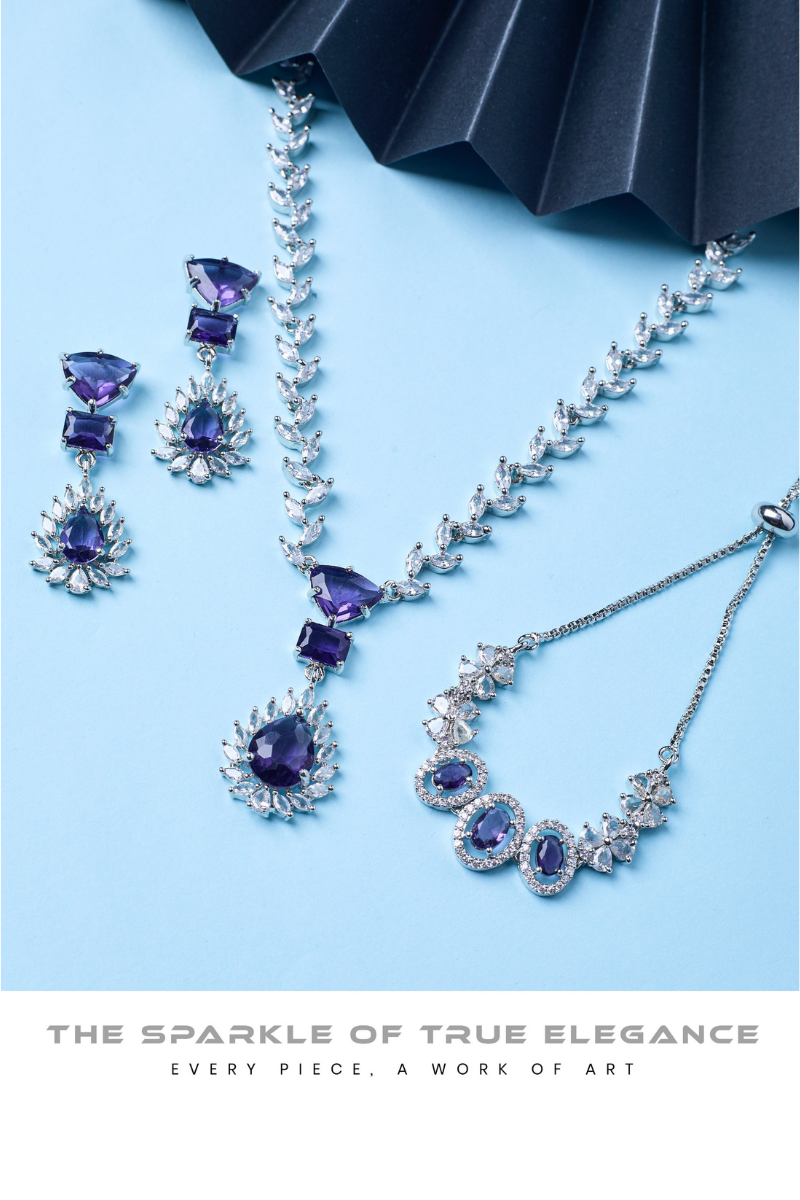 Purple Stone Necklace Set with Earrings And FREE Bracelet | Combo Sale