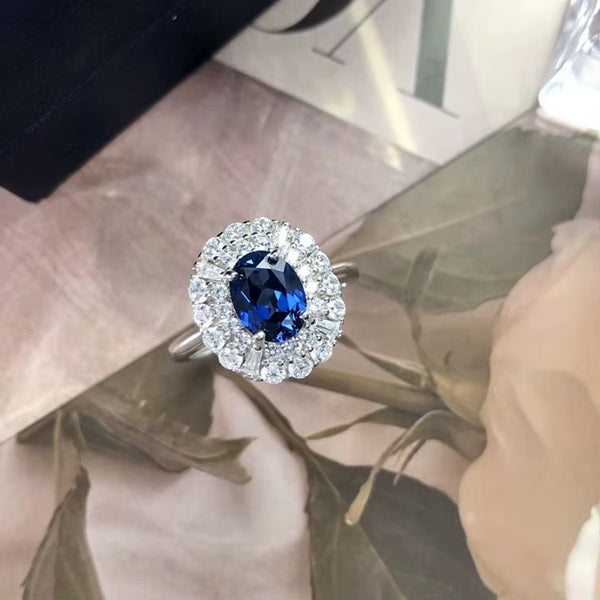 Blue Sapphire 925 Solid Sterling Silver Statement Ring With Adjustable Size