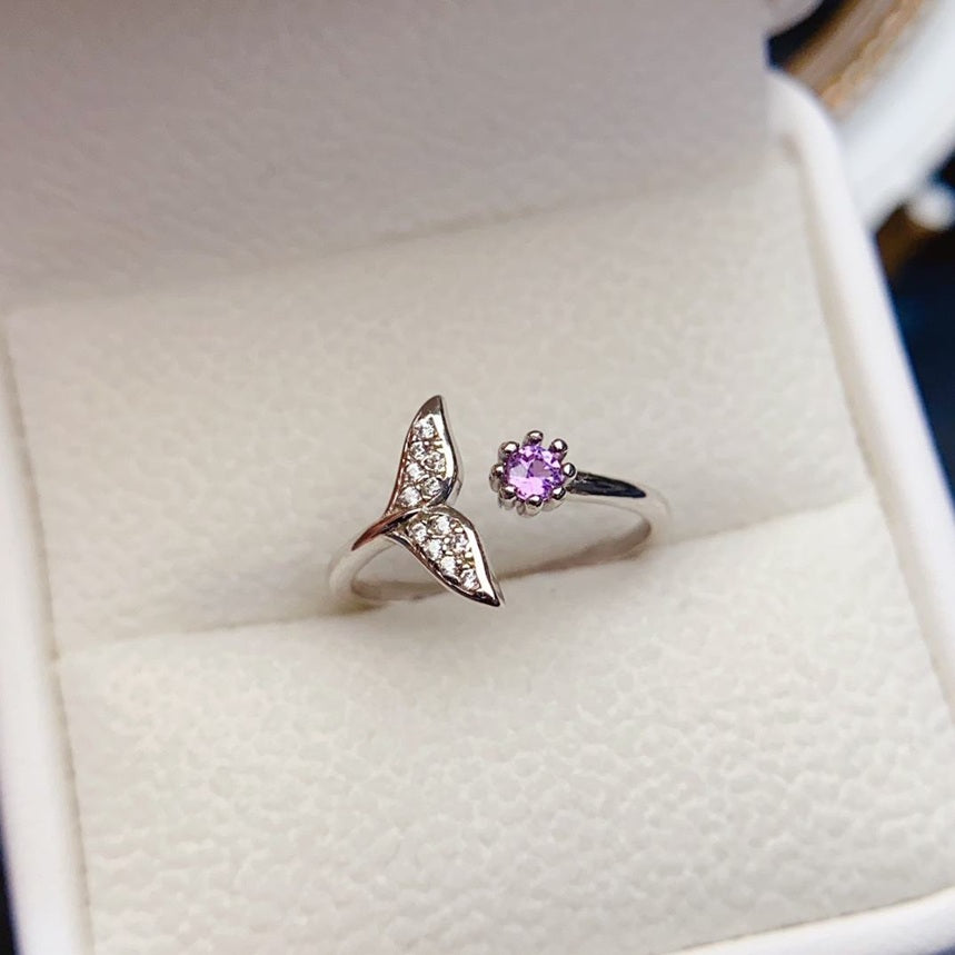 925 Sterling Silver Natural Purple Stone And Rhodium Plated Adjustable Size Ring
