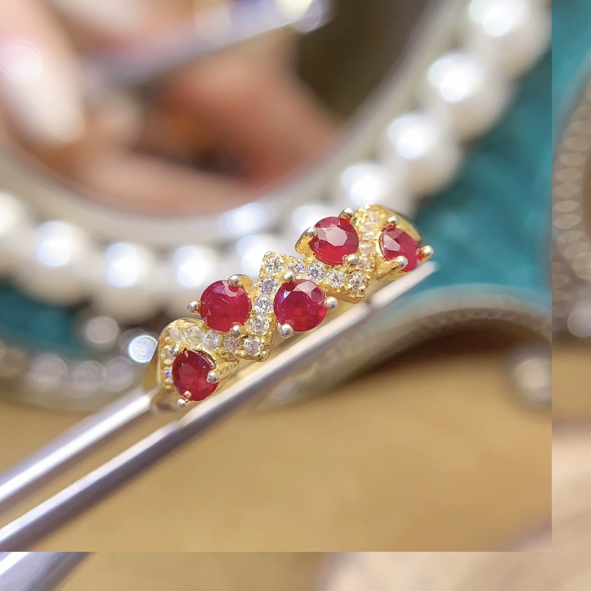 925 Sterling Silver 18k Yellow Gold Plated Natural Ruby Round Cut Luxury Fine Jewelry Adjustable Size Rin