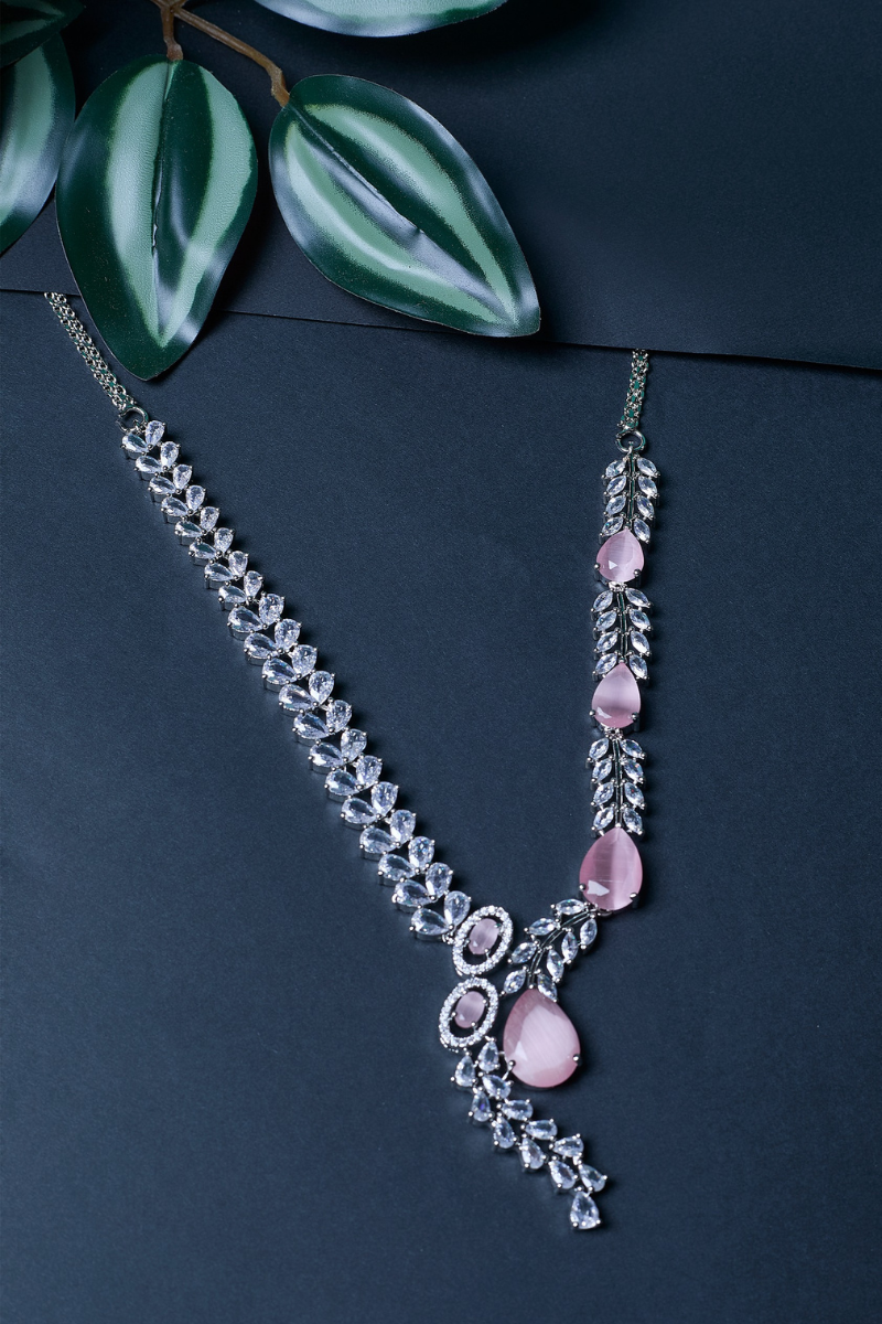 Special Combo: Stylish Necklace & Earrings + FREE Bangle ,Pink Teardrop Necklace Set