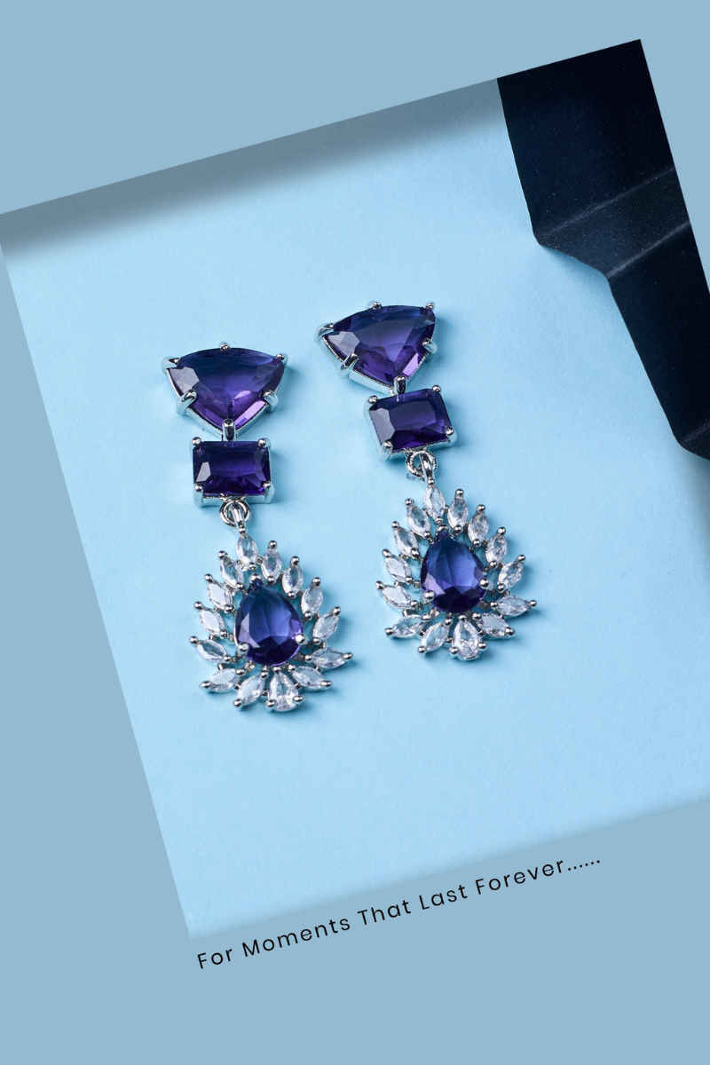 Purple Stone Necklace Set with Earrings And FREE Bracelet | Combo Sale