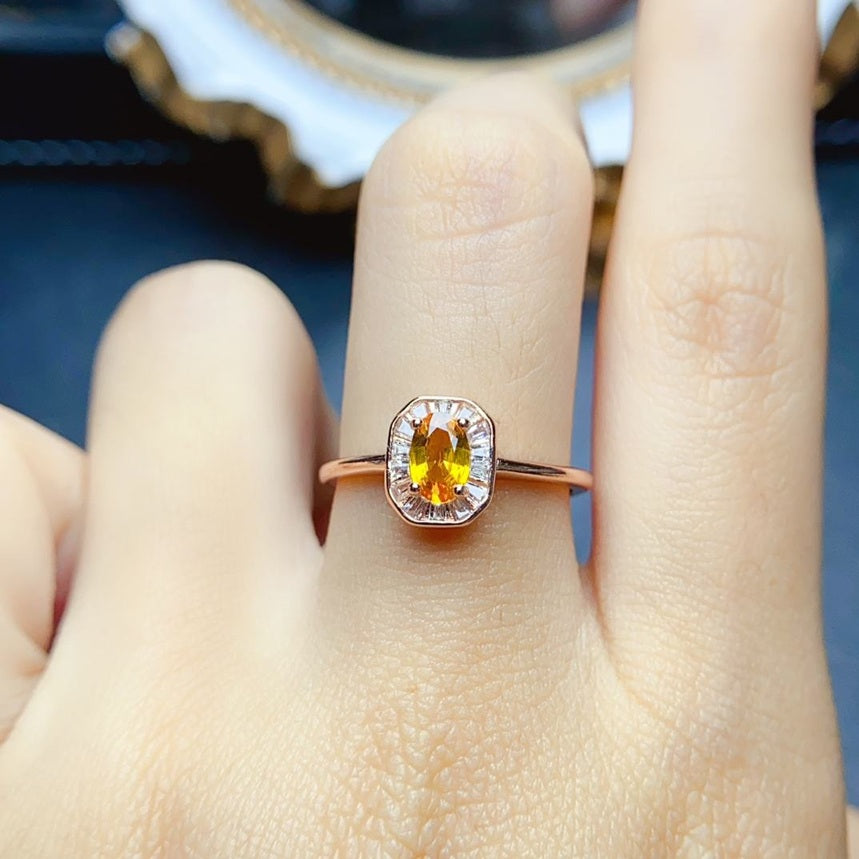 Vintage Yellow Sapphire Ring 925 Sterling Silver rose Gold 18k Plated Adjustable Size Ring