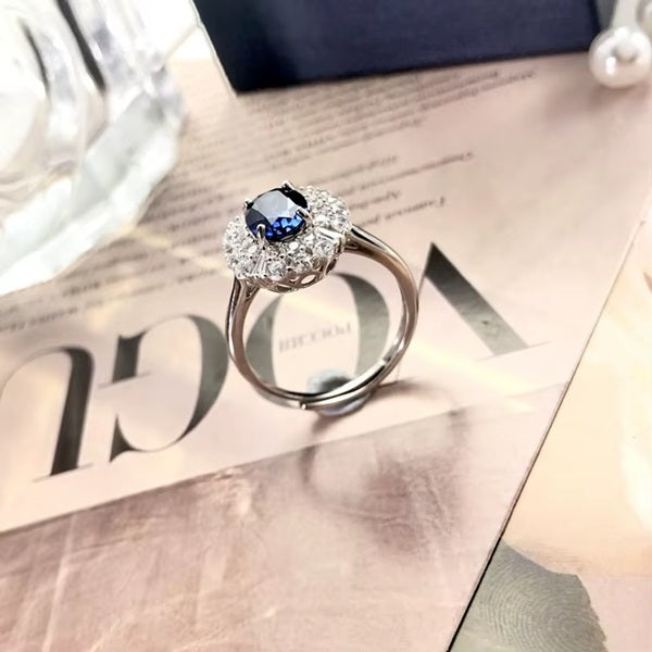 Blue Sapphire 925 Solid Sterling Silver Statement Ring With Adjustable Size