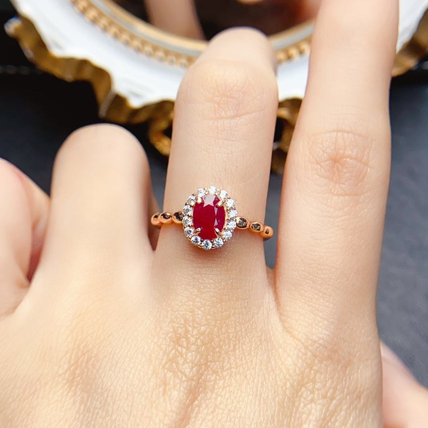 Natural Ruby Jade Ring In 925 Sterling Silver 18K Yellow Gold Plated Adjustable Size Ring