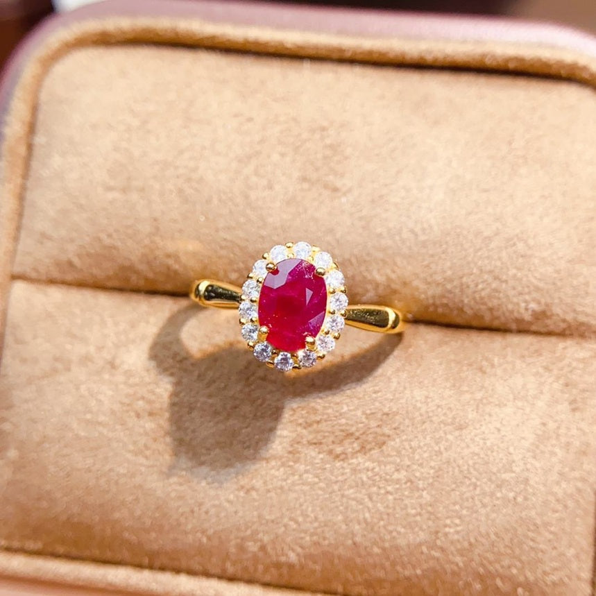Natural Ruby 925 Sterling Silver With 18 k Yellow Gold Plated Adjustable Size Ring