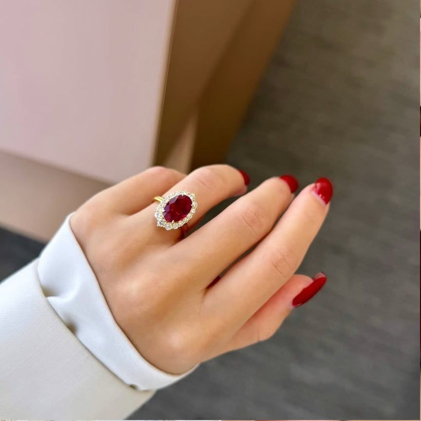 Oval Cut Red Ruby 925 Sterling Silver 18k Yellow Gold Plated Adjustable Size Ring
