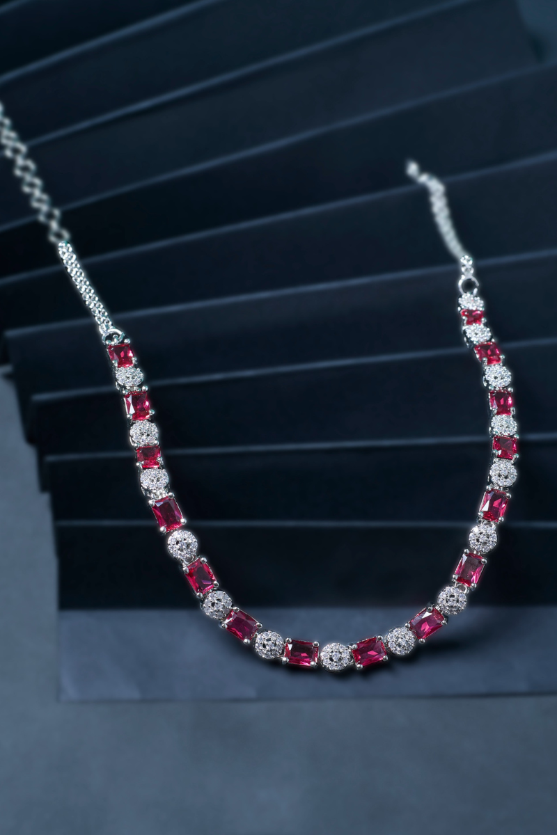 Ruby Red Necklace Set with Earrings, And FREE  Bracelet – Combo Sale | Ruby Red Stone Premium Party Wear Jewelry