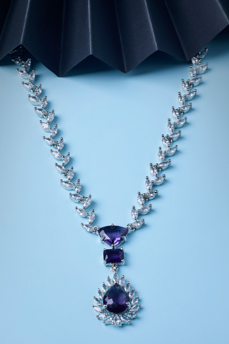 Purple Stone Necklace Set with Earrings And FREE Bracelet | Combo Sale
