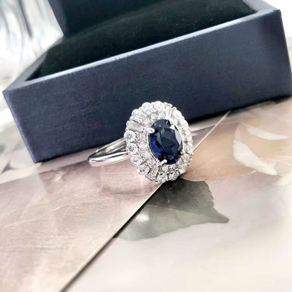 Blue Sapphire 925 Solid Sterling Silver Statement Ring With Adjustable Size