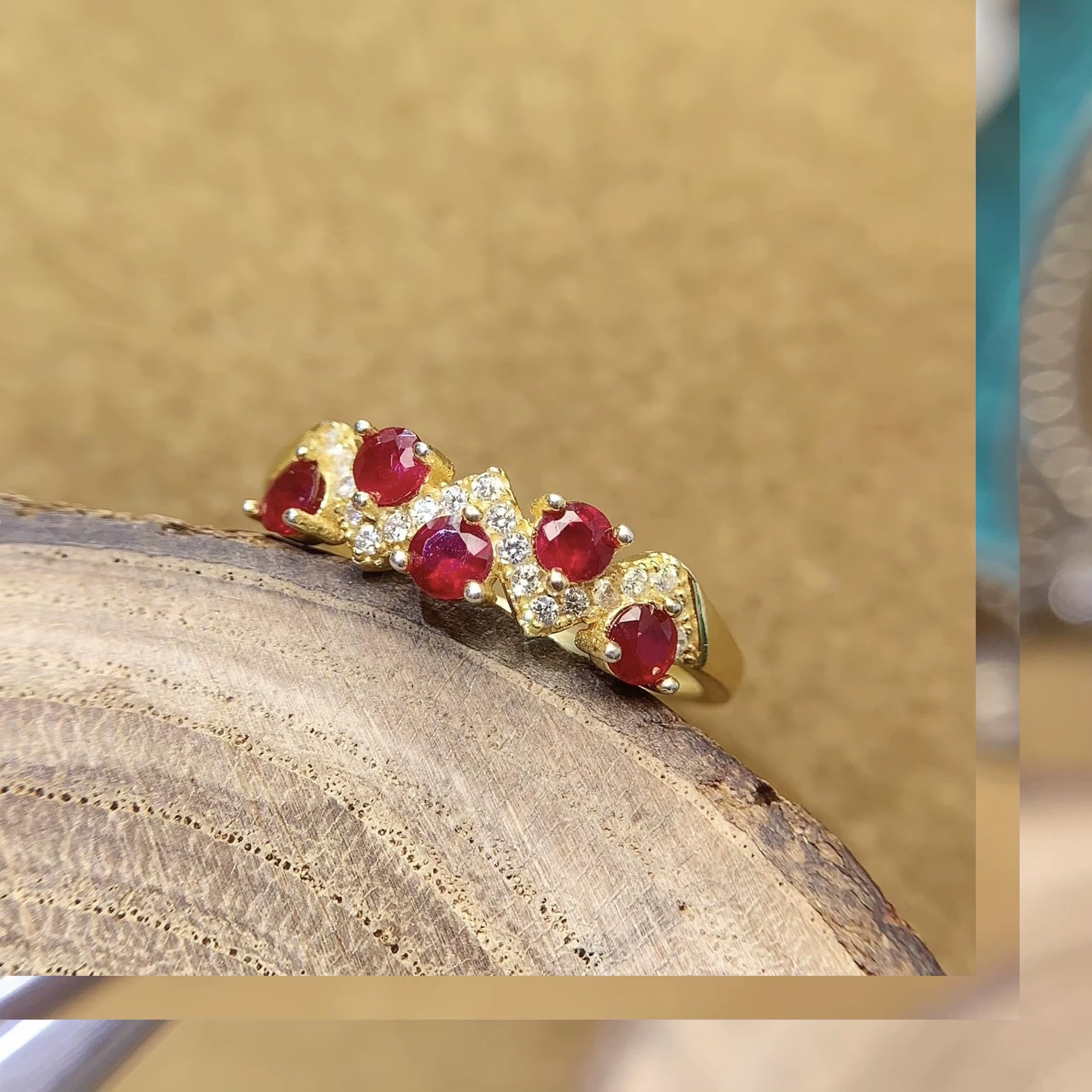 925 Sterling Silver 18k Yellow Gold Plated Natural Ruby Round Cut Luxury Fine Jewelry Adjustable Size Rin