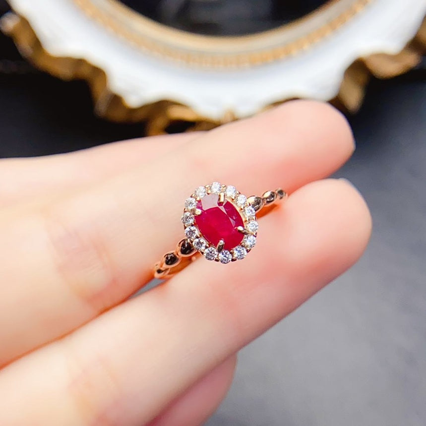 Natural Ruby Jade Ring In 925 Sterling Silver 18K Yellow Gold Plated Adjustable Size Ring