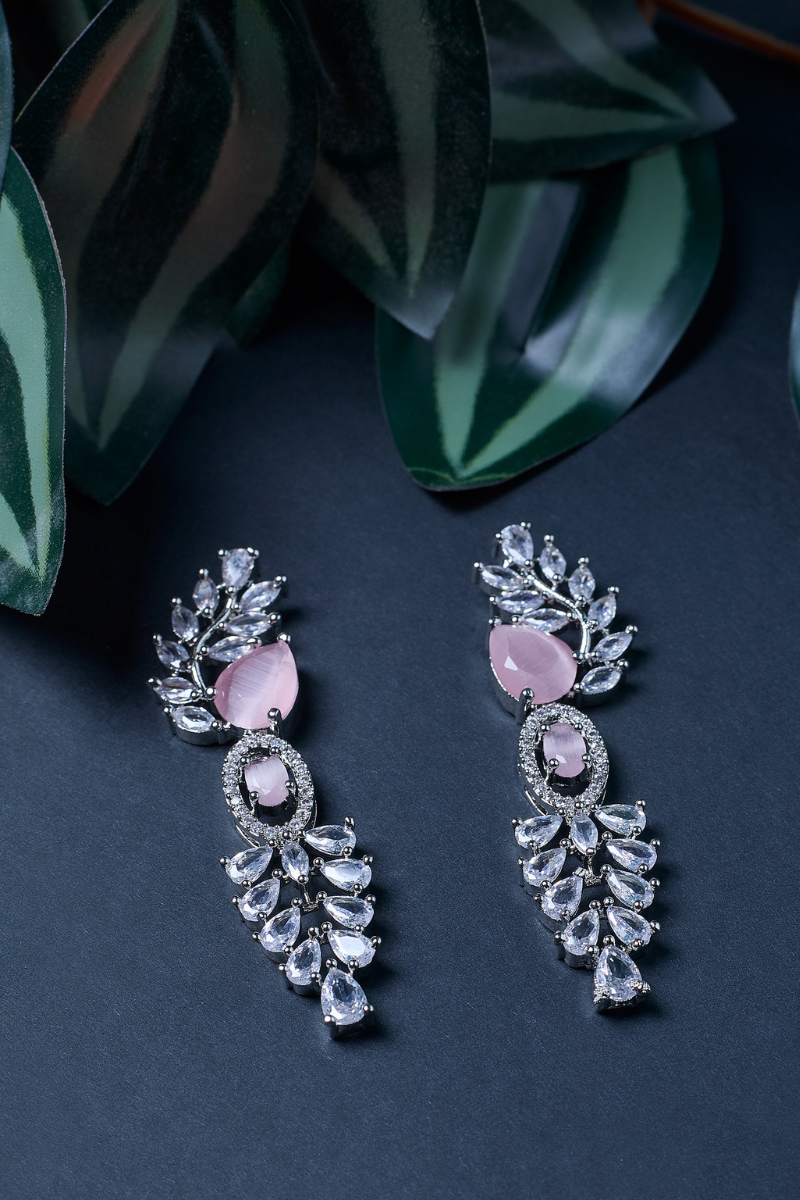Special Combo: Stylish Necklace & Earrings + FREE Bangle ,Pink Teardrop Necklace Set