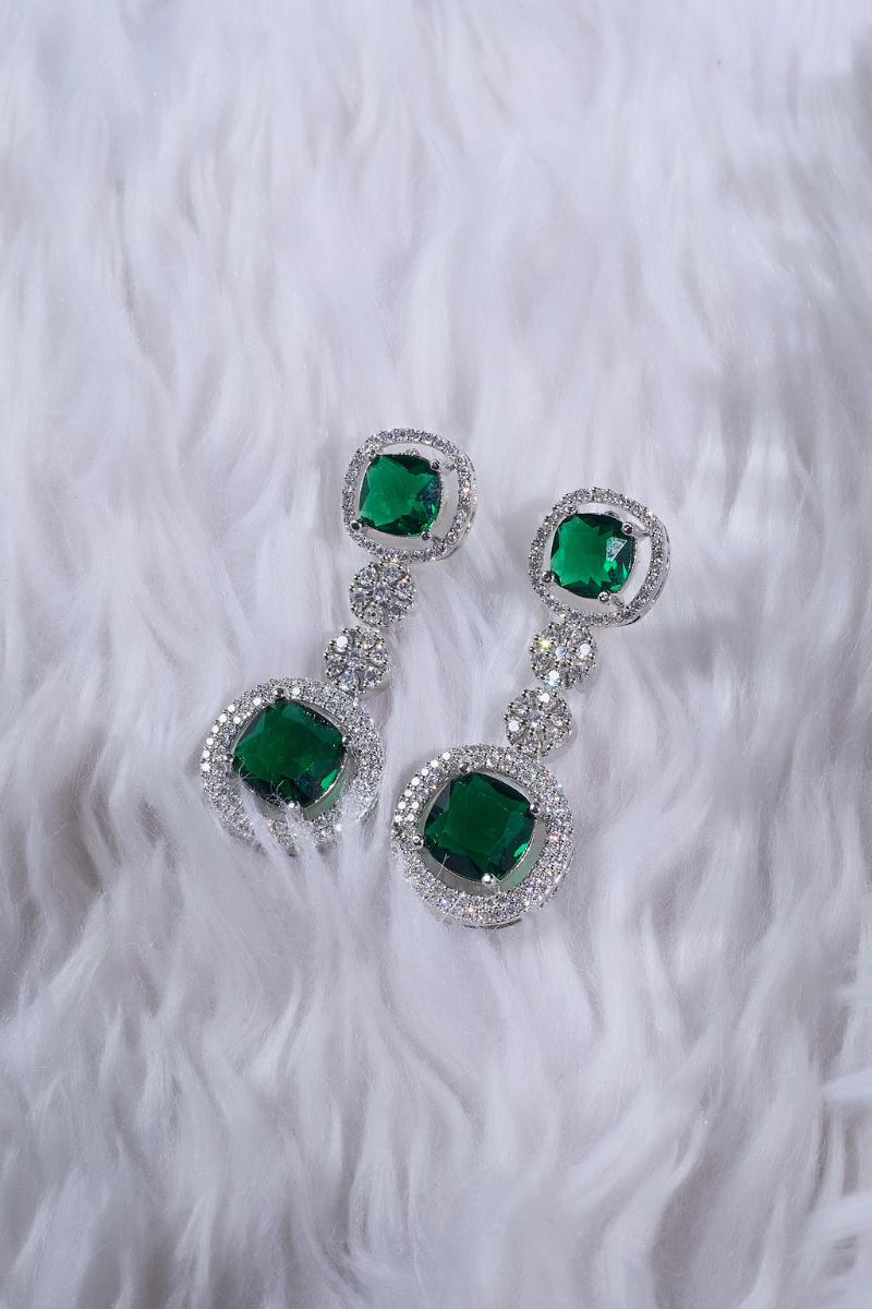 Necklace & Earrings Set + FREE Matching Bangle | Limited-Time Deal, Green Emerald AD stone Necklace Set
