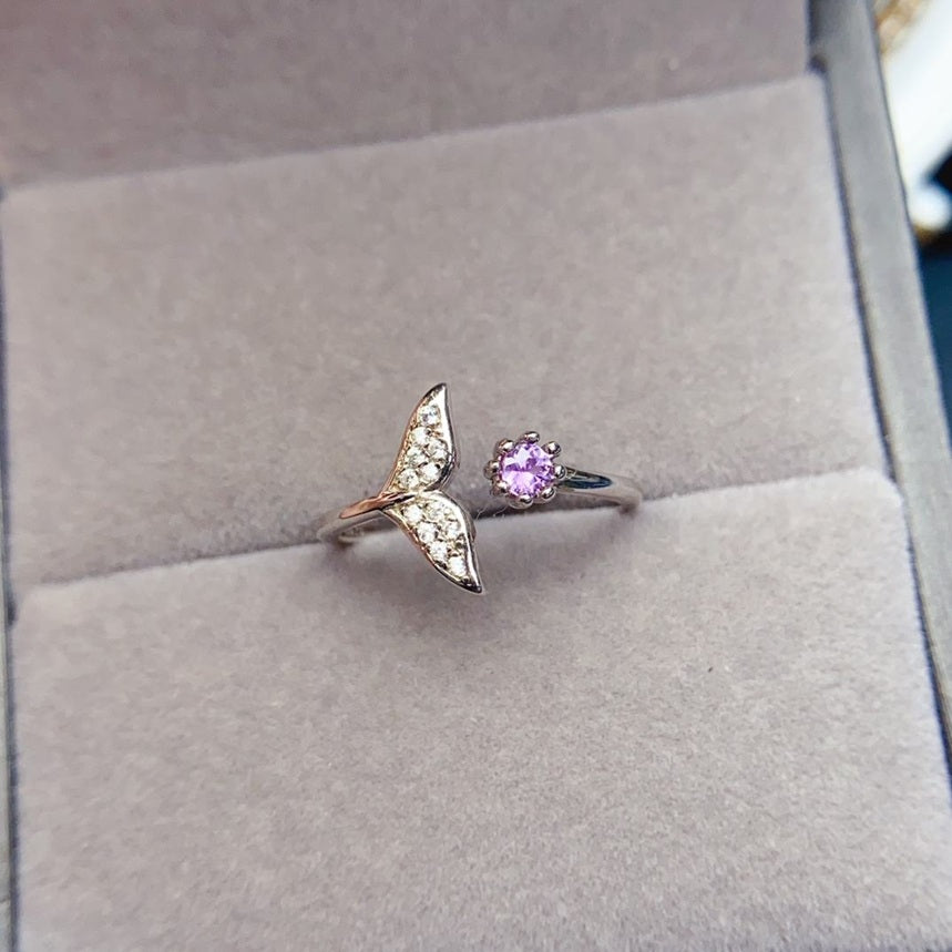 925 Sterling Silver Natural Purple Stone And Rhodium Plated Adjustable Size Ring