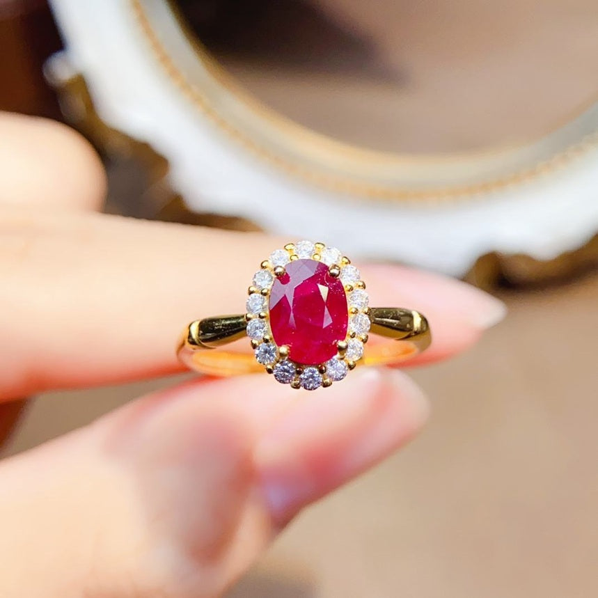Natural Ruby 925 Sterling Silver With 18 k Yellow Gold Plated Adjustable Size Ring