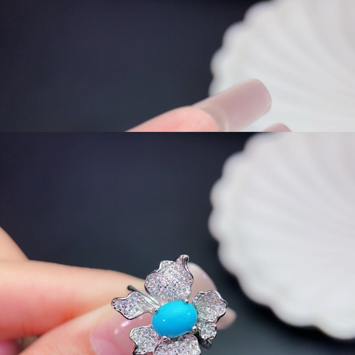 Sterling Silver 925 Turquoise Stone Rhodium Plated Adjustable Size Ring