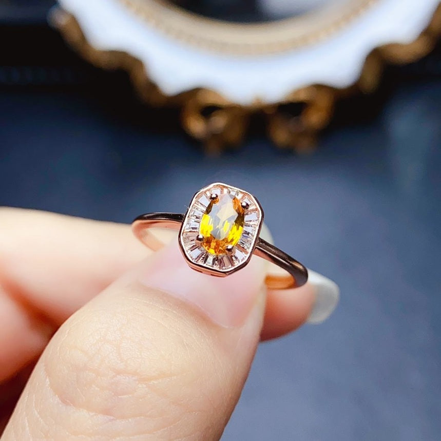 Vintage Yellow Sapphire Ring 925 Sterling Silver rose Gold 18k Plated Adjustable Size Ring