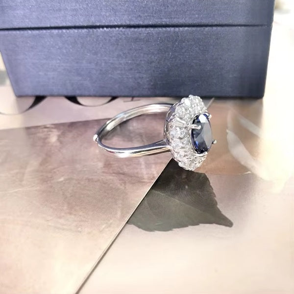 Blue Sapphire 925 Solid Sterling Silver Statement Ring With Adjustable Size