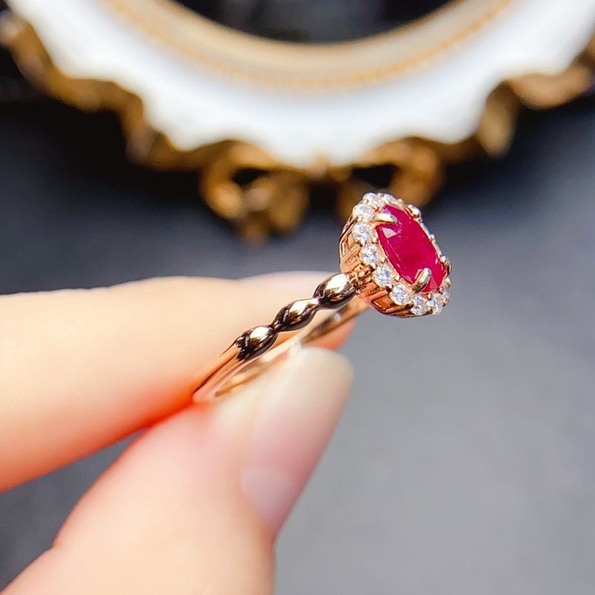 Natural Ruby Jade Ring In 925 Sterling Silver 18K Yellow Gold Plated Adjustable Size Ring