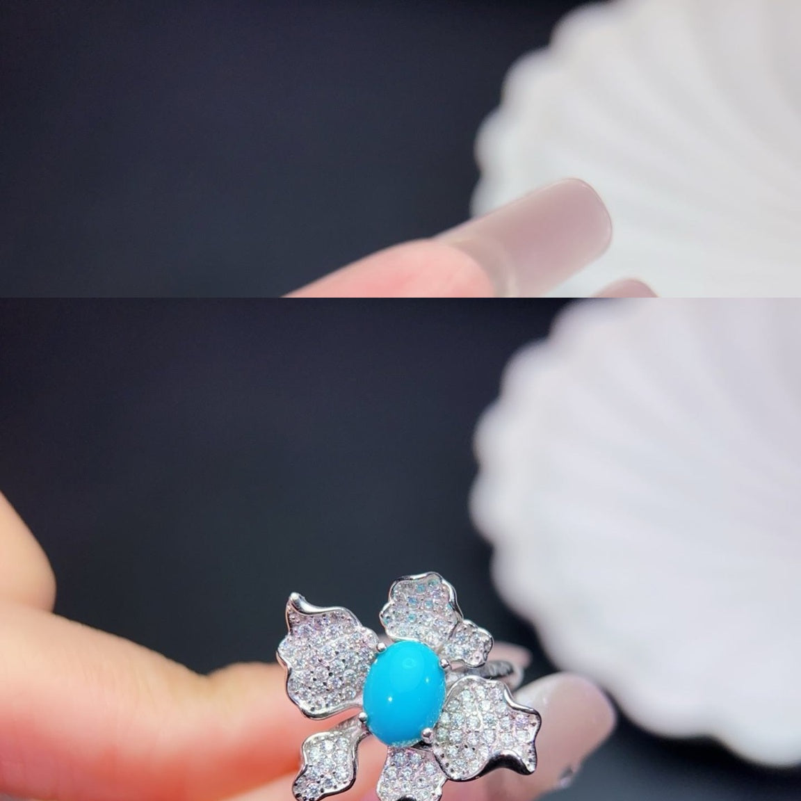 Sterling Silver 925 Turquoise Stone Rhodium Plated Adjustable Size Ring