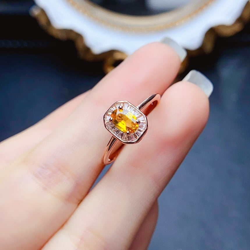 Vintage Yellow Sapphire Ring 925 Sterling Silver rose Gold 18k Plated Adjustable Size Ring