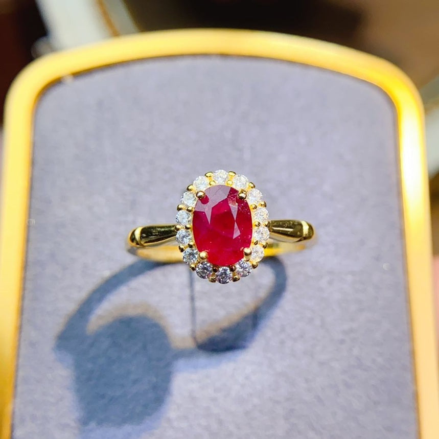 Natural Ruby 925 Sterling Silver With 18 k Yellow Gold Plated Adjustable Size Ring