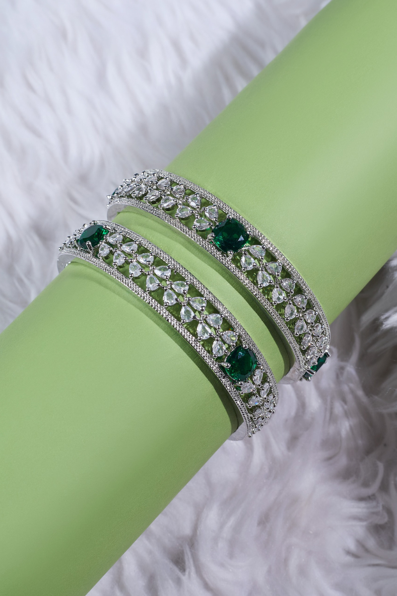 Necklace & Earrings Set + FREE Matching Bangle | Limited-Time Deal, Green Emerald AD stone Necklace Set