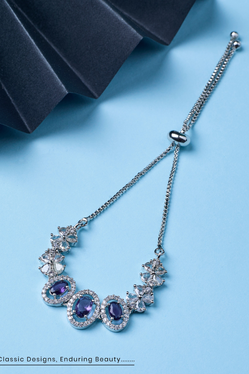 Purple Stone Necklace Set with Earrings And FREE Bracelet | Combo Sale
