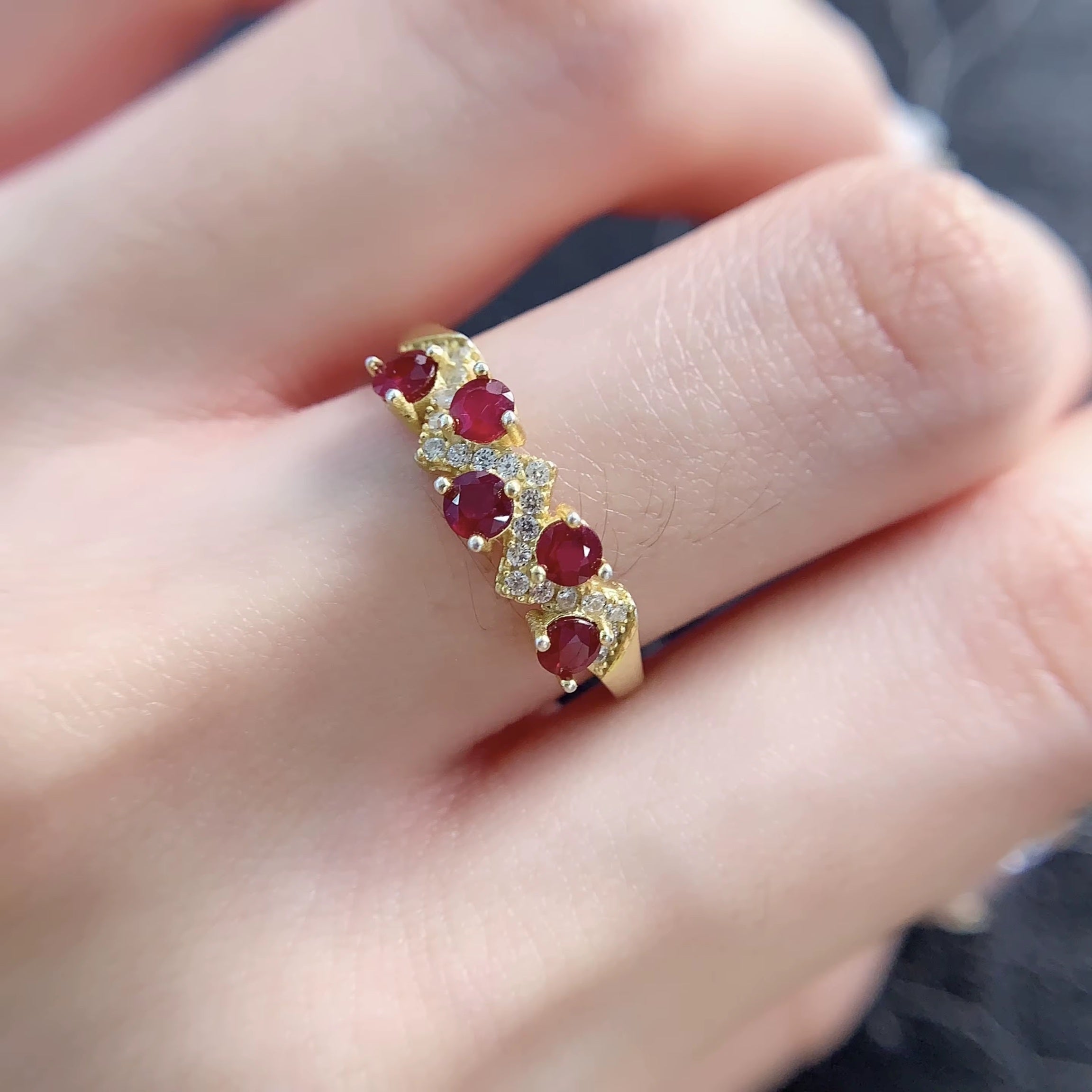 925 Sterling Silver 18k Yellow Gold Plated Natural Ruby Round Cut Luxury Fine Jewelry Adjustable Size Rin