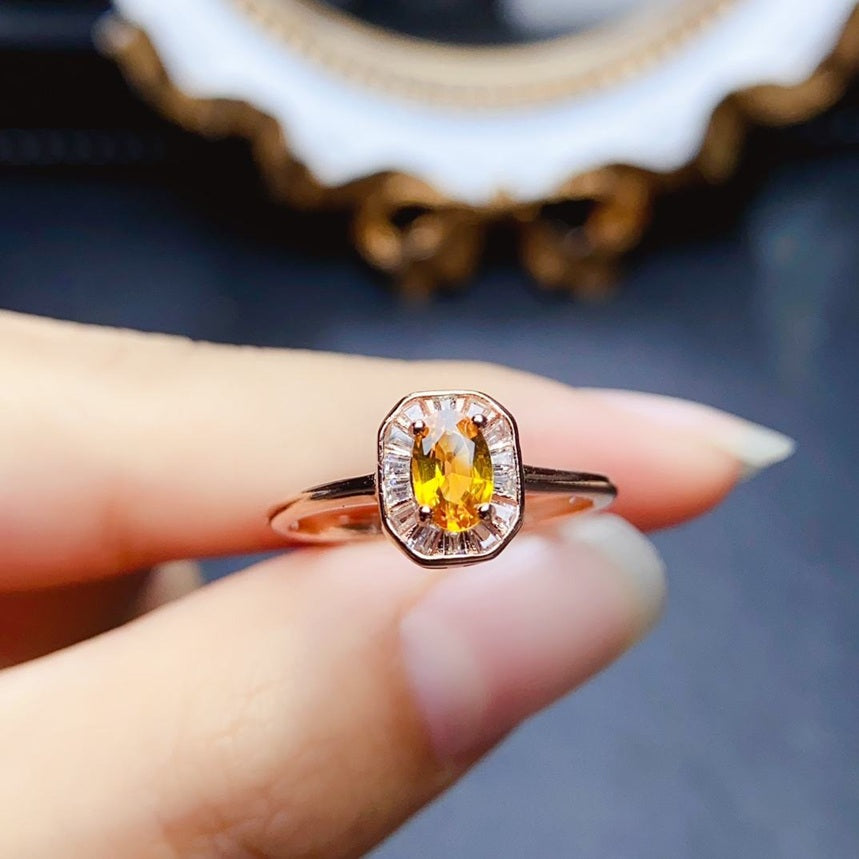 Vintage Yellow Sapphire Ring 925 Sterling Silver rose Gold 18k Plated Adjustable Size Ring