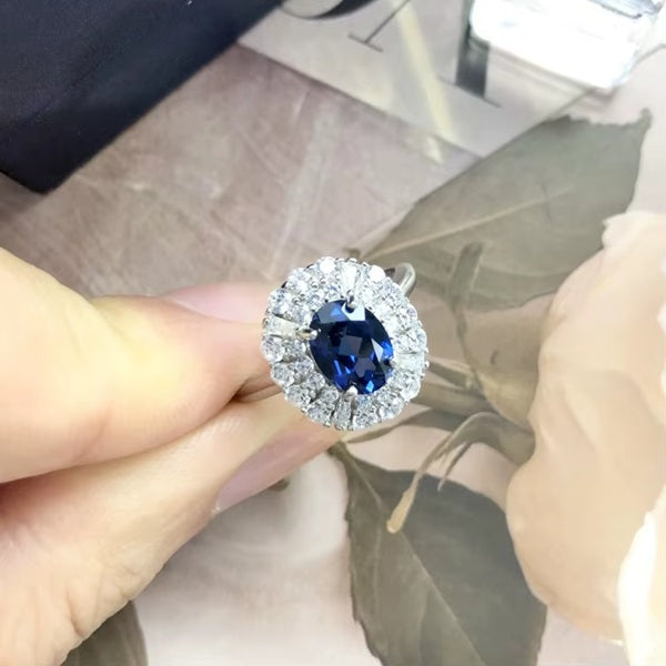 Blue Sapphire 925 Solid Sterling Silver Statement Ring With Adjustable Size