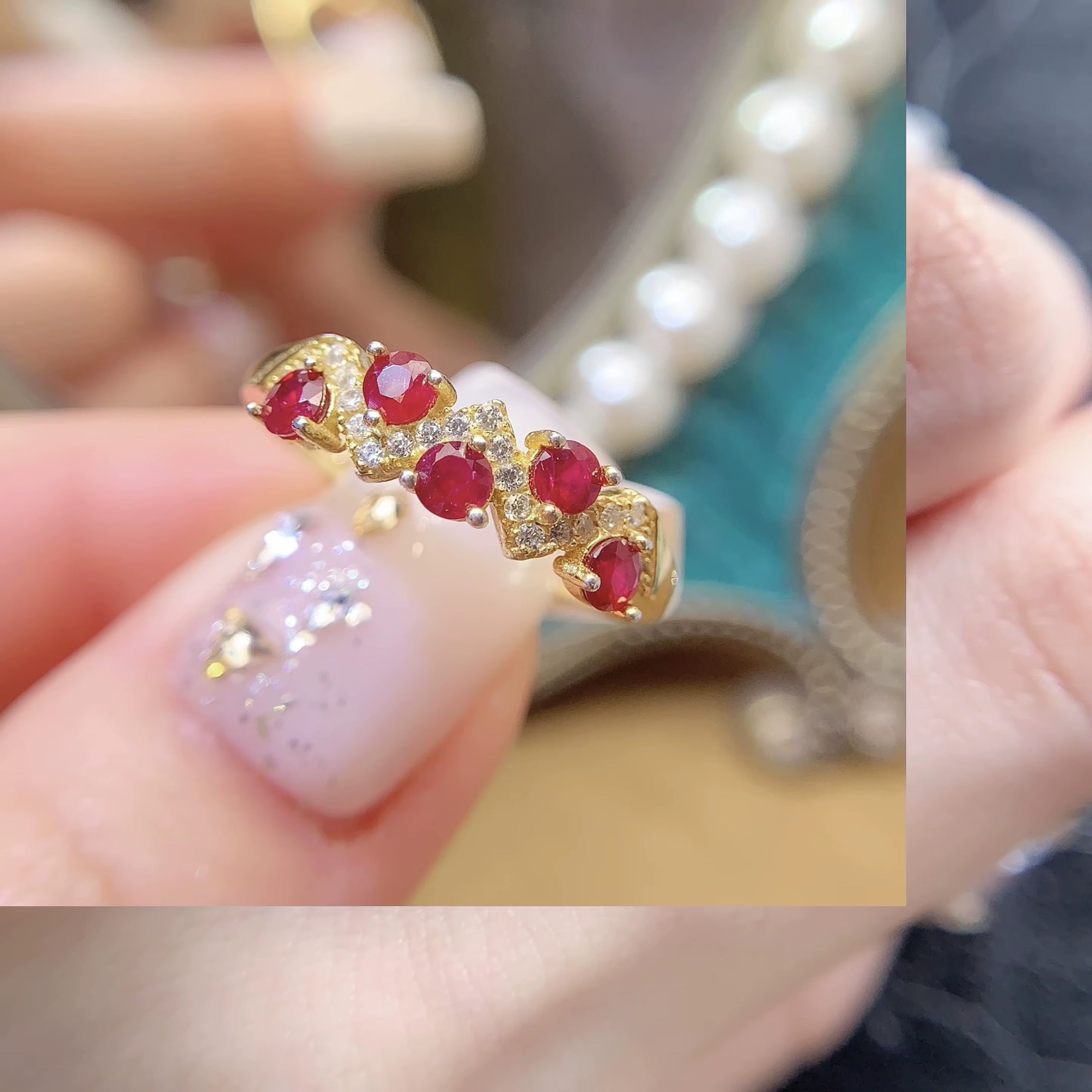 925 Sterling Silver 18k Yellow Gold Plated Natural Ruby Round Cut Luxury Fine Jewelry Adjustable Size Rin