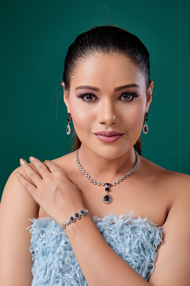 Purple Stone Necklace Set with Earrings And FREE Bracelet | Combo Sale