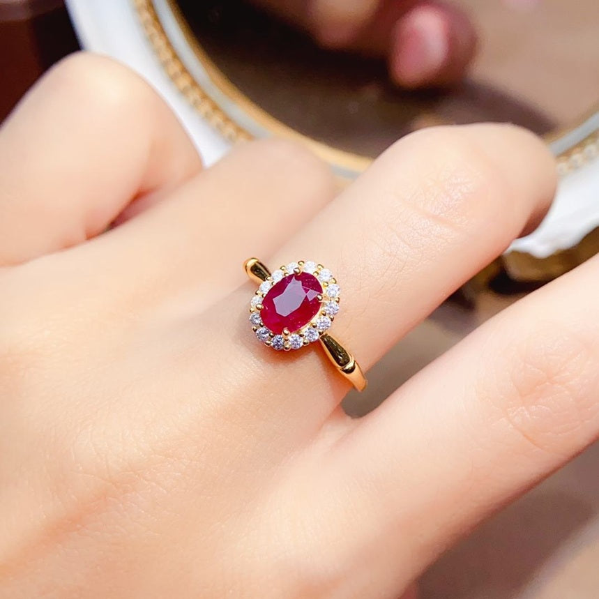 Natural Ruby 925 Sterling Silver With 18 k Yellow Gold Plated Adjustable Size Ring