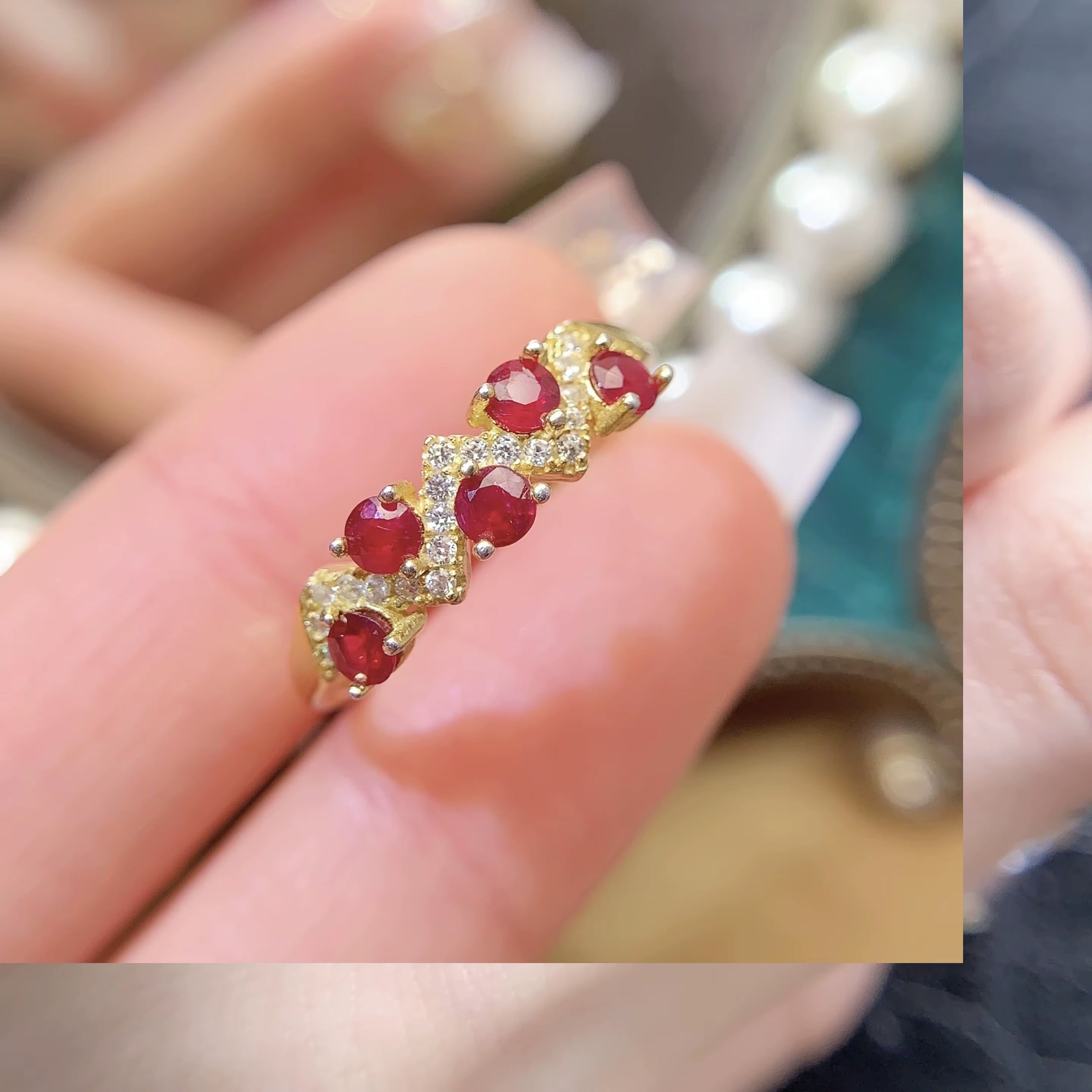 925 Sterling Silver 18k Yellow Gold Plated Natural Ruby Round Cut Luxury Fine Jewelry Adjustable Size Rin