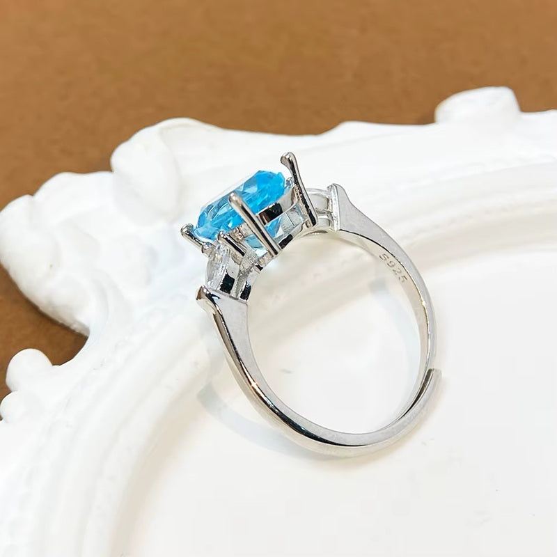 Sky Blue Topaz Ring for Women with Natural Light Blue Gemstone 925 Sterling Silver With Adjustable Size