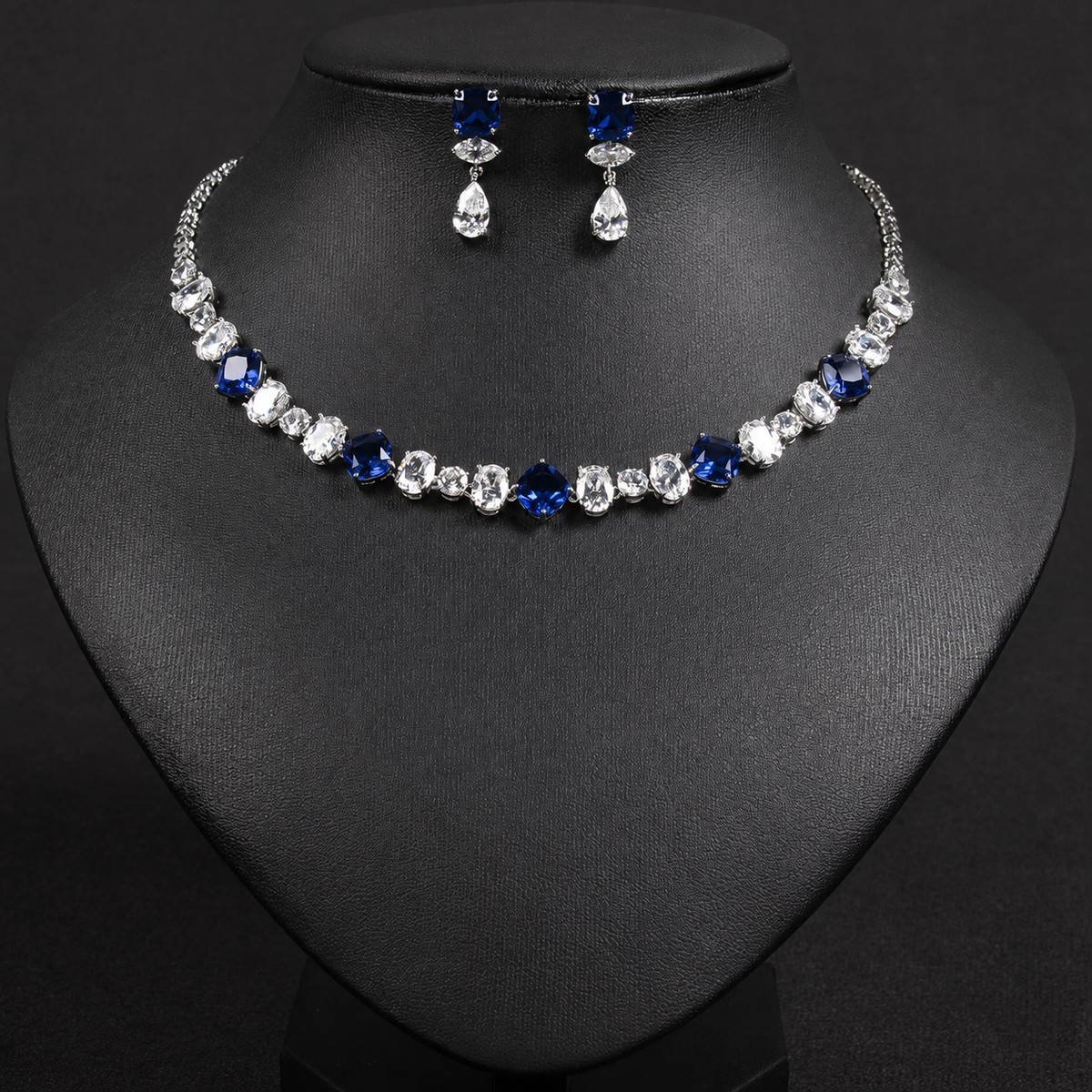Multicolor Geometric Shaped Color Stone Silver Plated Necklace & Earrings Jewelry Set