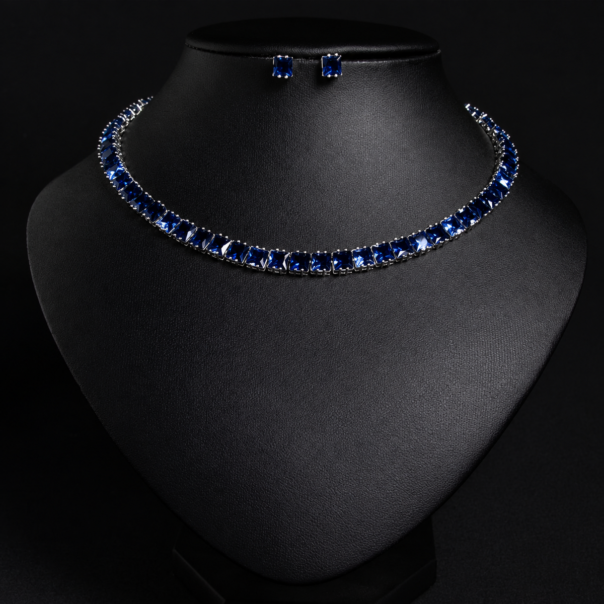 Classic Geometric Square American Diamond Silver Plated Zircon Earrings & Necklace Set for Women-Wedding Engagement Party Gift